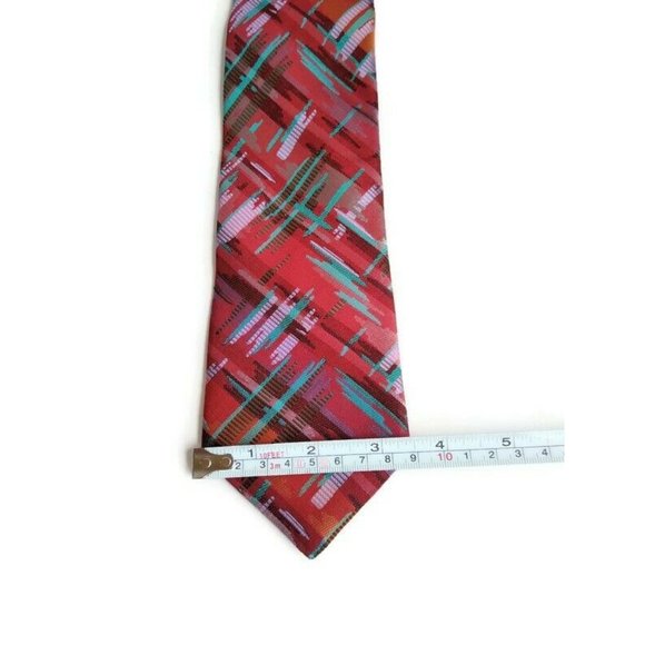 Murano Men's Silk Neck Tie Red & Multi Color Geometric Design Hand Made In USA - Picture 2 of 3